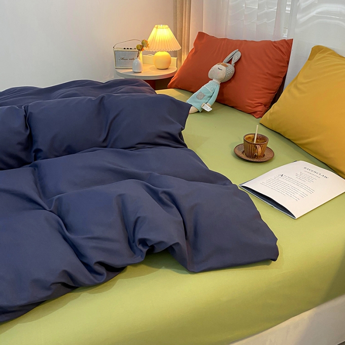 91家纺网 家纺一手货源 找家纺 曼谷 新款混搭风四件套 藏青-豆绿