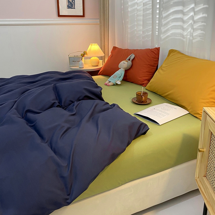 91家纺网 家纺一手货源 找家纺 曼谷 新款混搭风四件套 藏青-豆绿