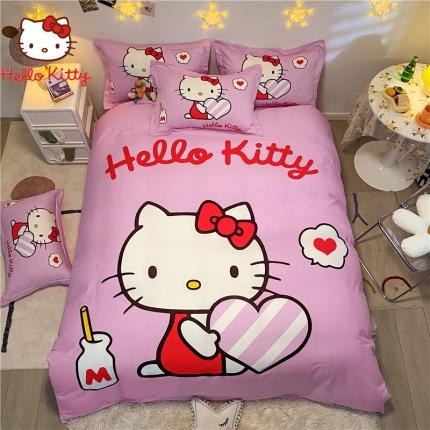 91家纺网 家纺一手货源 找家纺 孩子王 新款正版授权全棉卡通印花四件套电子图 比心kt