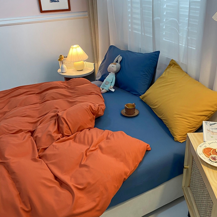 91家纺网 家纺一手货源 找家纺 曼谷 新款混搭风四件套 橙色-宝蓝