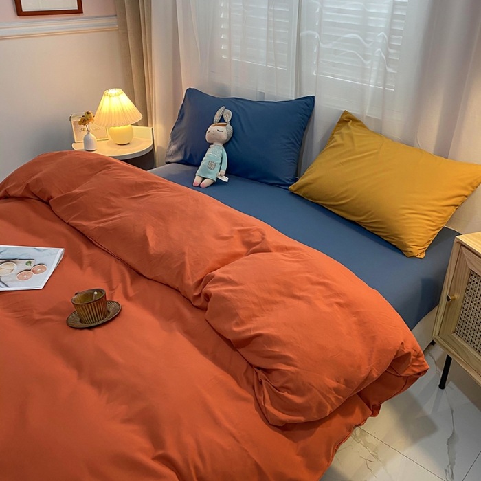 91家纺网 家纺一手货源 找家纺 曼谷 新款混搭风四件套 橙色-宝蓝