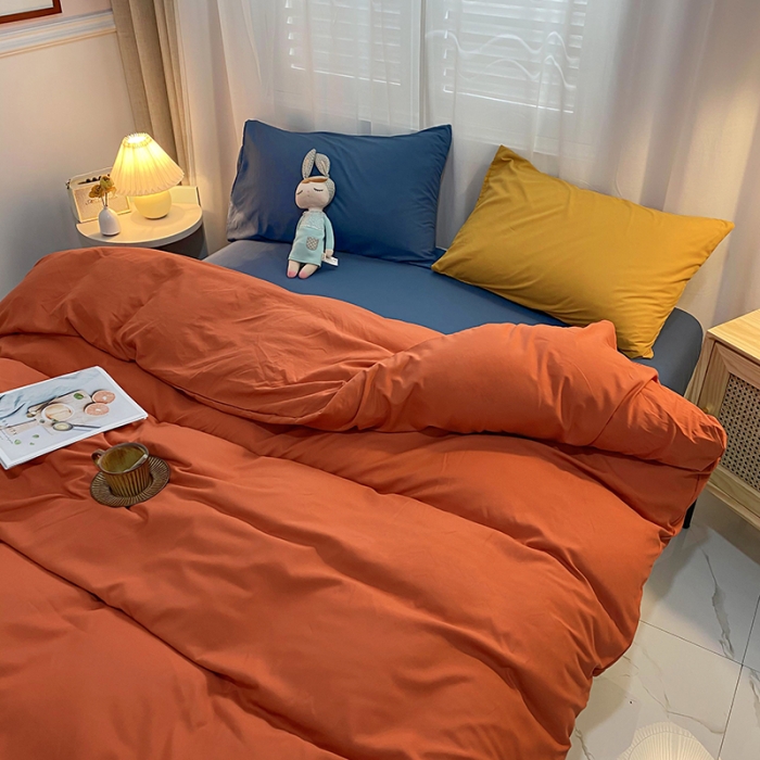 91家纺网 家纺一手货源 找家纺 曼谷 新款混搭风四件套 橙色-宝蓝