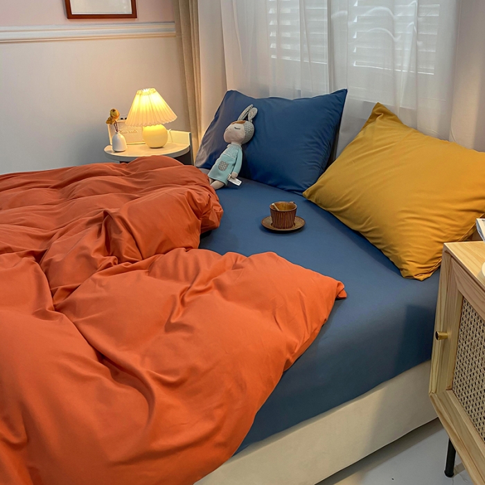 91家纺网 家纺一手货源 找家纺 曼谷 新款混搭风四件套 橙色-宝蓝