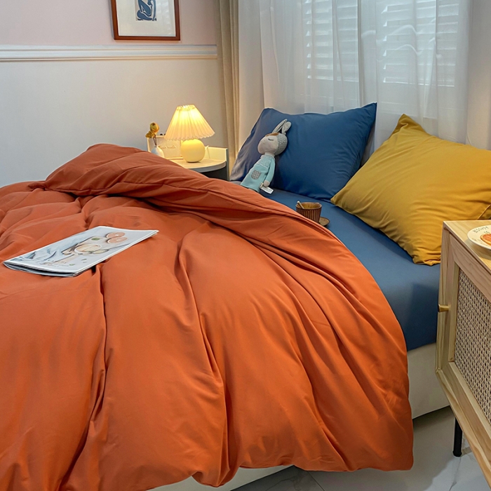 91家纺网 家纺一手货源 找家纺 曼谷 新款混搭风四件套 橙色-宝蓝