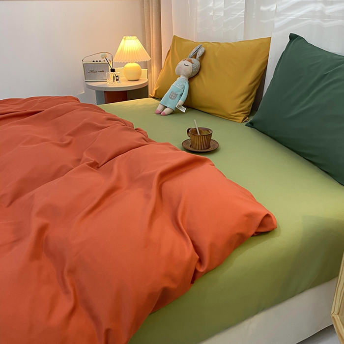 91家纺网 家纺一手货源 找家纺 曼谷 新款混搭风四件套 橙色-豆绿