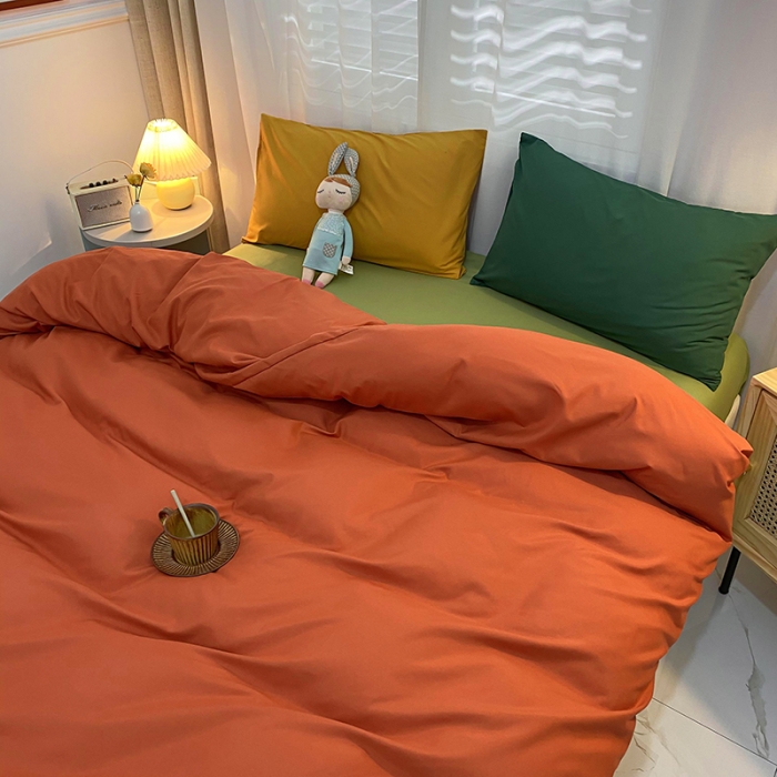 91家纺网 家纺一手货源 找家纺 曼谷 新款混搭风四件套 橙色-豆绿