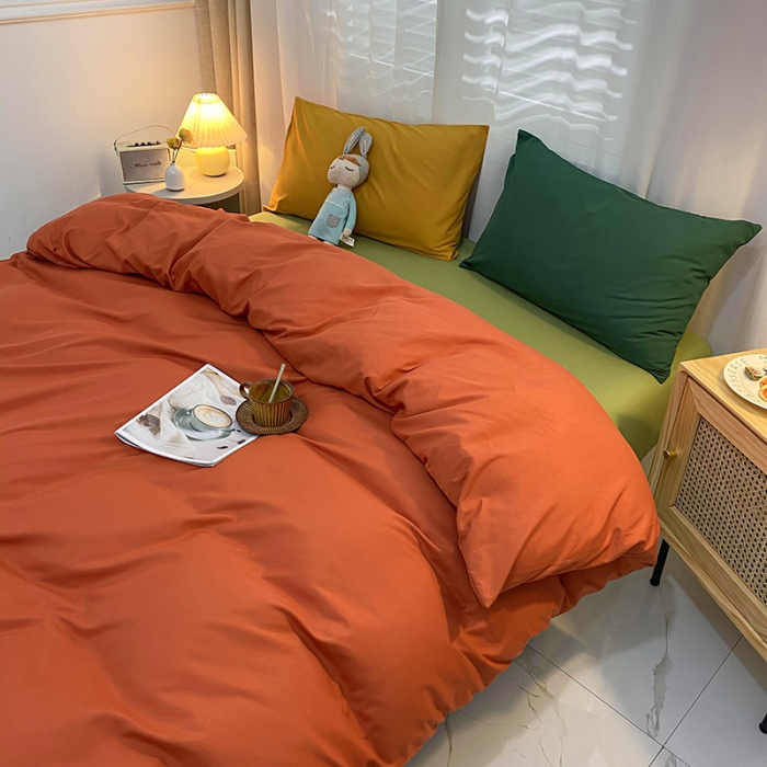 91家纺网 家纺一手货源 找家纺 曼谷 新款混搭风四件套 橙色-豆绿