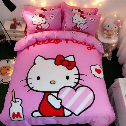 91家纺网 家纺一手货源 找家纺 孩子王 新款正版授权全棉卡通印花四件套实拍图 比心kt