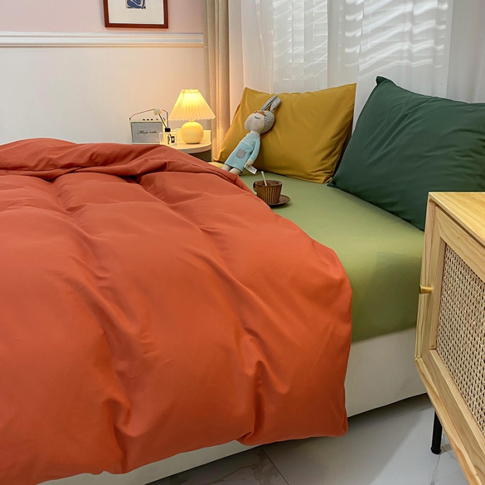 91家纺网 家纺一手货源 找家纺 曼谷 新款混搭风四件套 橙色-豆绿