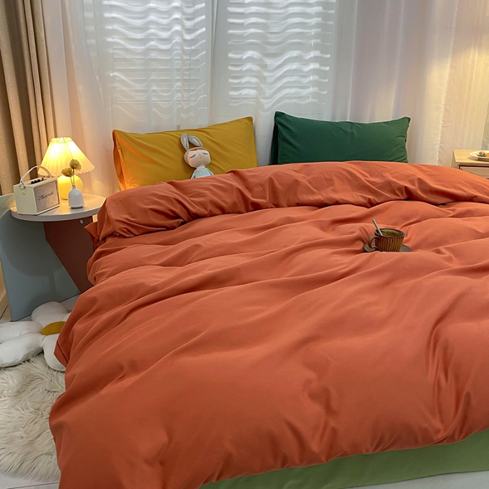 91家纺网 家纺一手货源 找家纺 曼谷 新款混搭风四件套 橙色-豆绿