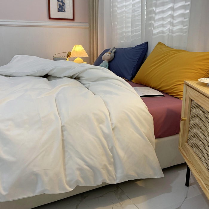 91家纺网 家纺一手货源 找家纺 曼谷 新款混搭风四件套 纯白-豆沙