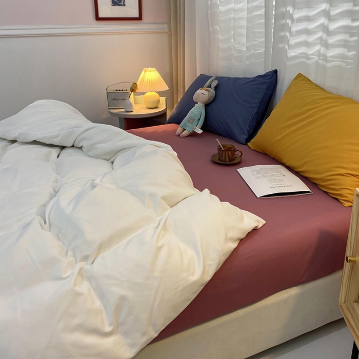 91家纺网 家纺一手货源 找家纺 曼谷 新款混搭风四件套 纯白-豆沙