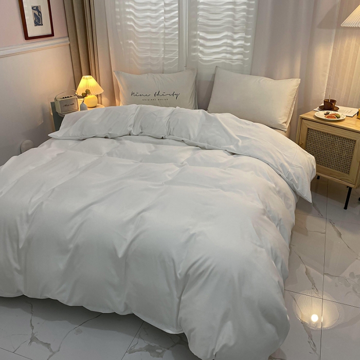 91家纺网 家纺一手货源 找家纺 曼谷 新款混搭风四件套 纯白-豆沙