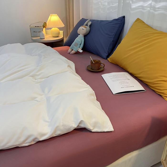 91家纺网 家纺一手货源 找家纺 曼谷 新款混搭风四件套 纯白-豆沙