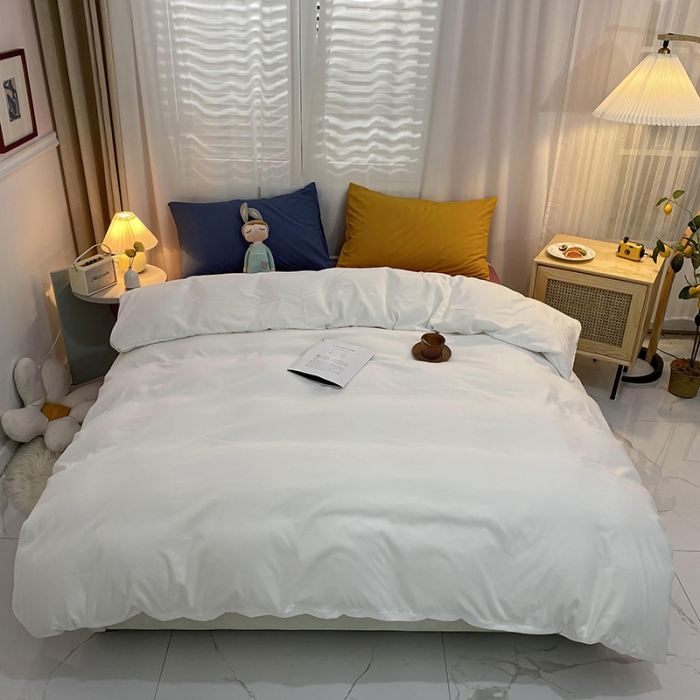 91家纺网 家纺一手货源 找家纺 曼谷 新款混搭风四件套 纯白-豆沙