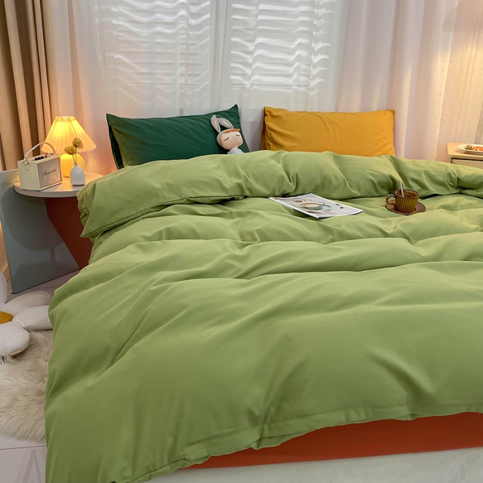 91家纺网 家纺一手货源 找家纺 曼谷 新款混搭风四件套 豆绿-橙色