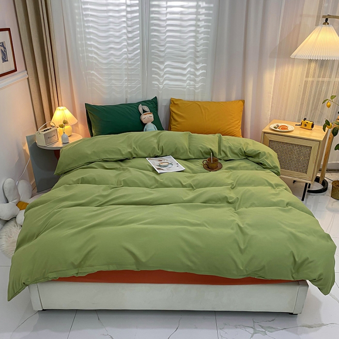 91家纺网 家纺一手货源 找家纺 曼谷 新款混搭风四件套 豆绿-橙色