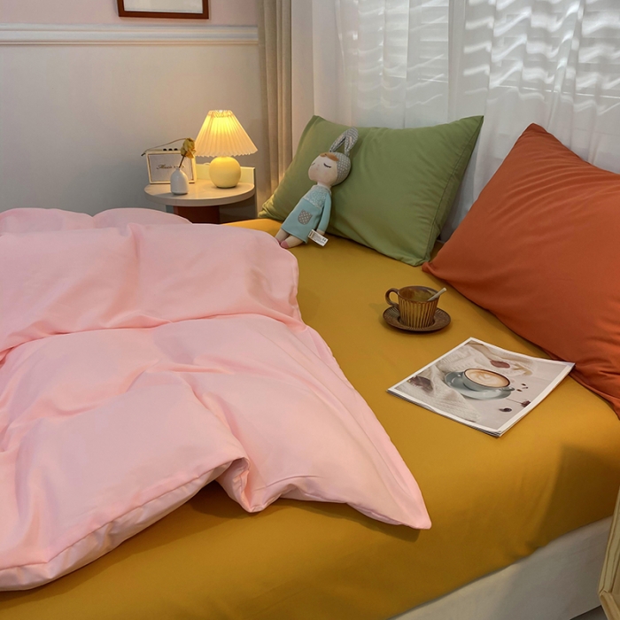 91家纺网 家纺一手货源 找家纺 曼谷 新款混搭风四件套 粉玉-姜黄