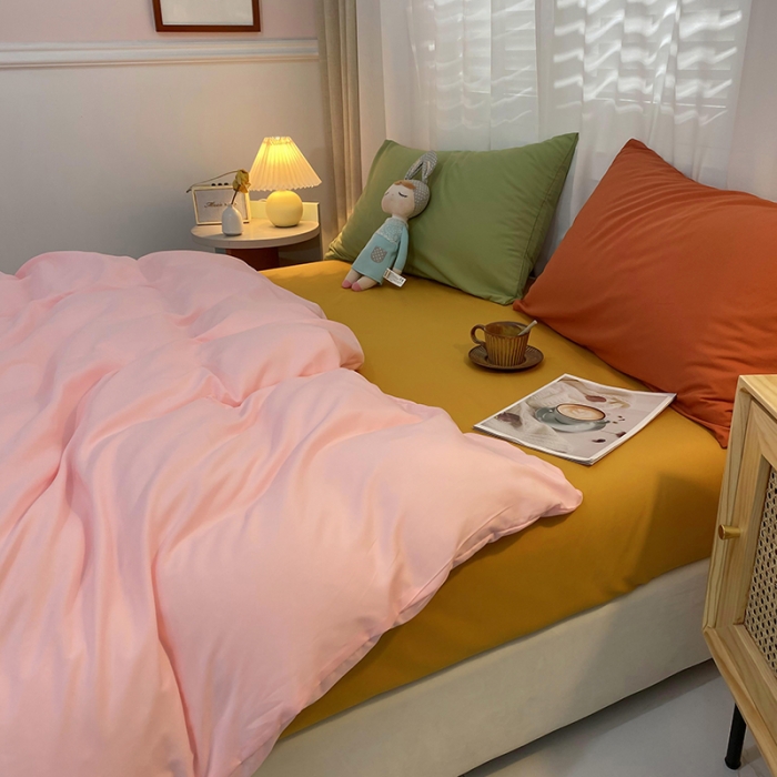 91家纺网 家纺一手货源 找家纺 曼谷 新款混搭风四件套 粉玉-姜黄