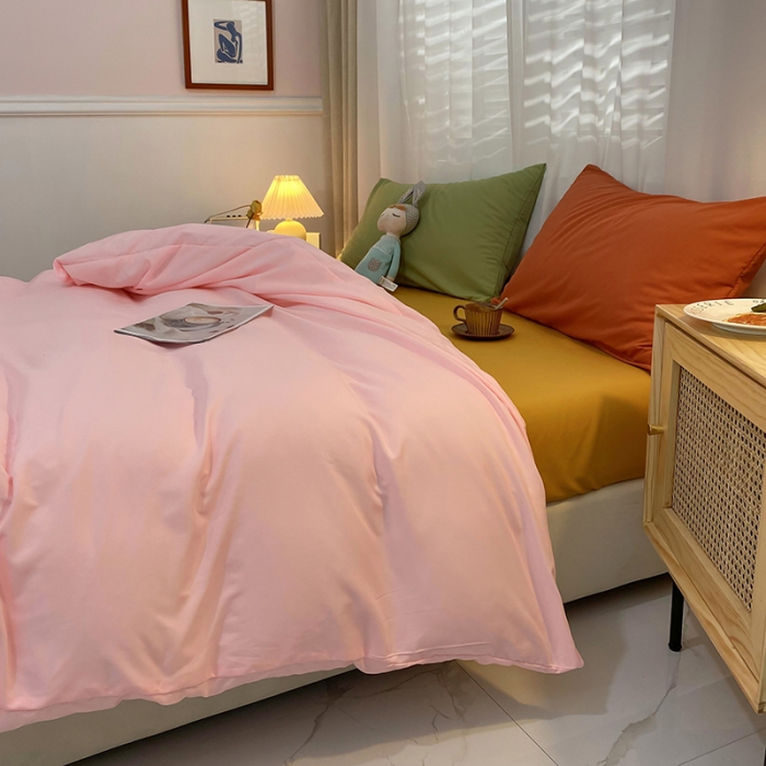 91家纺网 家纺一手货源 找家纺 曼谷 新款混搭风四件套 粉玉-姜黄