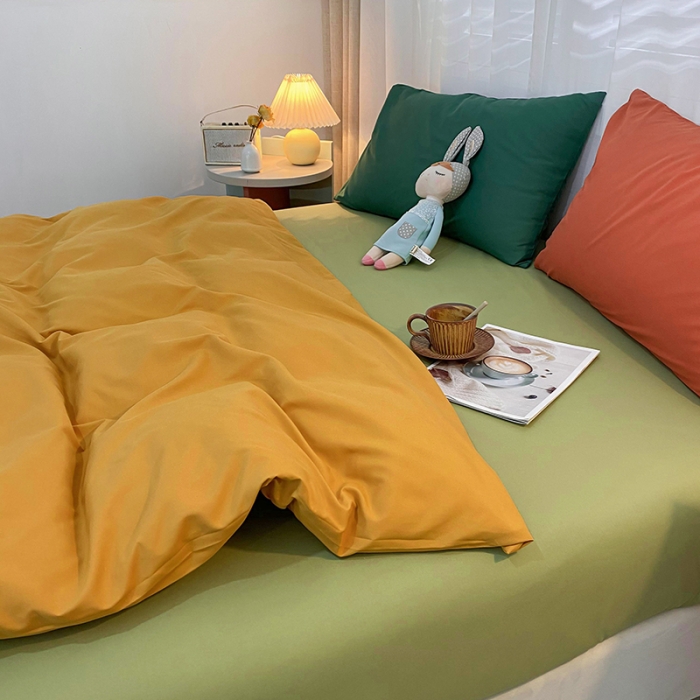 91家纺网 家纺一手货源 找家纺 曼谷 新款混搭风四件套 姜黄-豆绿