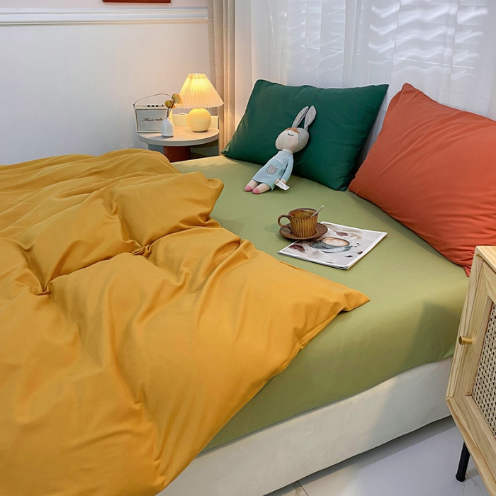 91家纺网 家纺一手货源 找家纺 曼谷 新款混搭风四件套 姜黄-豆绿