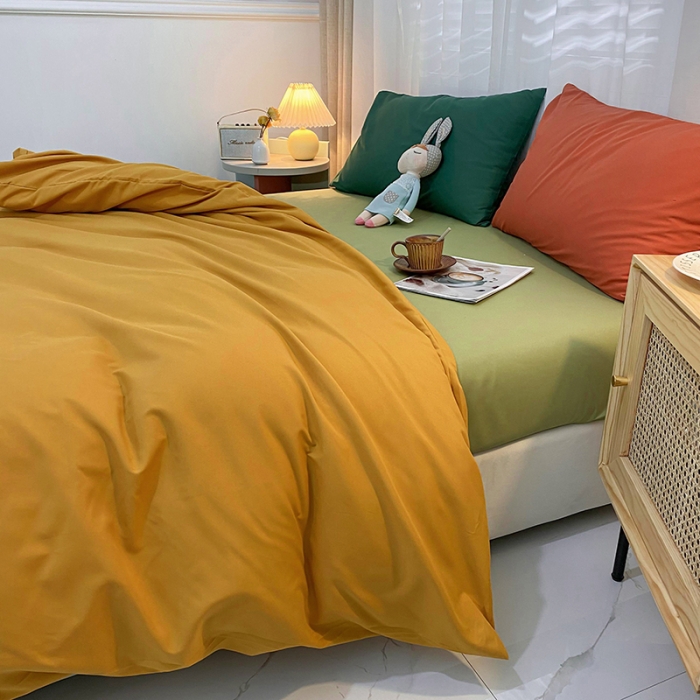 91家纺网 家纺一手货源 找家纺 曼谷 新款混搭风四件套 姜黄-豆绿