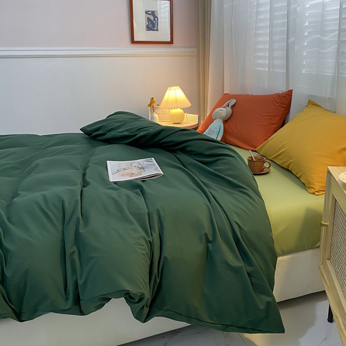 91家纺网 家纺一手货源 找家纺 曼谷 新款混搭风四件套 墨绿-豆绿