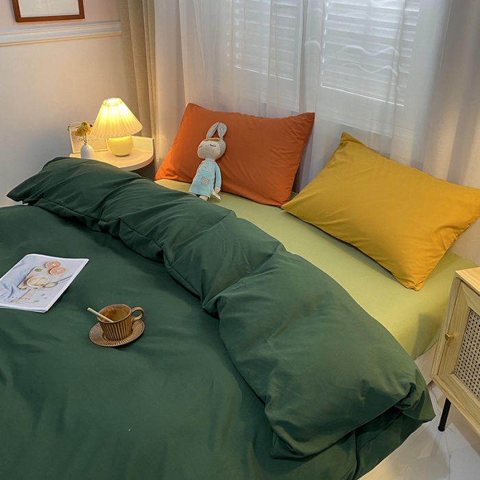 91家纺网 家纺一手货源 找家纺 曼谷 新款混搭风四件套 墨绿-豆绿