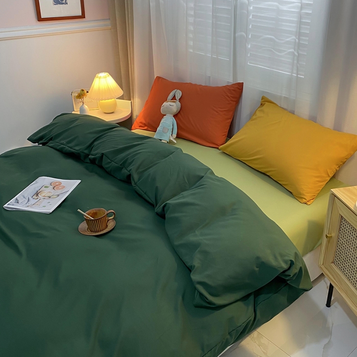 91家纺网 家纺一手货源 找家纺 曼谷 新款混搭风四件套 墨绿-豆绿