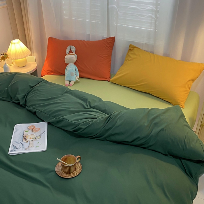 91家纺网 家纺一手货源 找家纺 曼谷 新款混搭风四件套 墨绿-豆绿