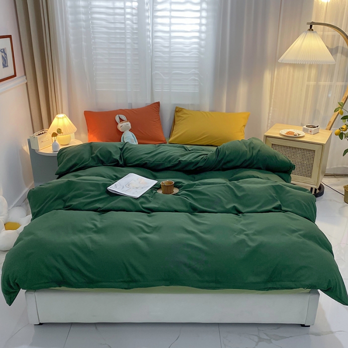 91家纺网 家纺一手货源 找家纺 曼谷 新款混搭风四件套 墨绿-豆绿