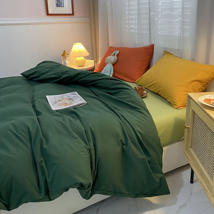 91家纺网 家纺一手货源 找家纺 曼谷 新款混搭风四件套 墨绿-豆绿