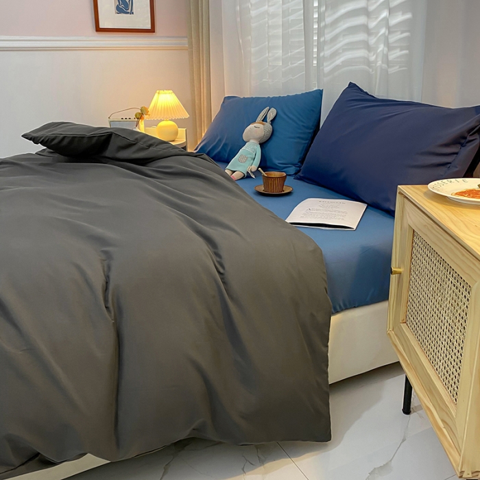 91家纺网 家纺一手货源 找家纺 曼谷 新款混搭风四件套 深灰-宝蓝