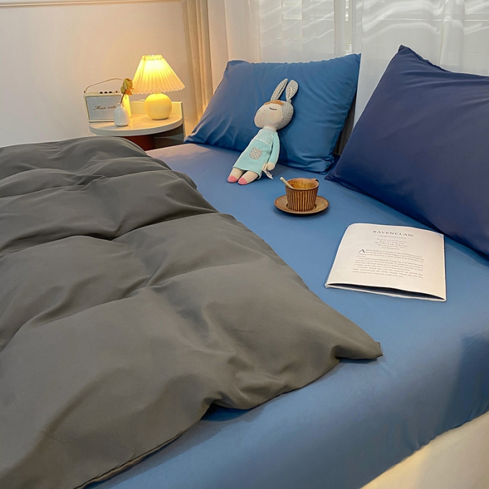 91家纺网 家纺一手货源 找家纺 曼谷 新款混搭风四件套 深灰-宝蓝