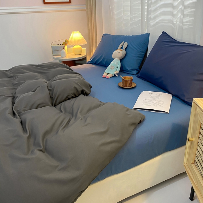 91家纺网 家纺一手货源 找家纺 曼谷 新款混搭风四件套 深灰-宝蓝