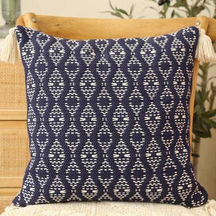 91家纺网 家纺一手货源 找家纺 恋佳2021新款北欧风流苏抱枕套 编织方枕-藏青