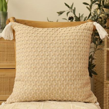 91家纺网 家纺一手货源 找家纺 恋佳2021新款北欧风流苏抱枕套 编织方枕-米色