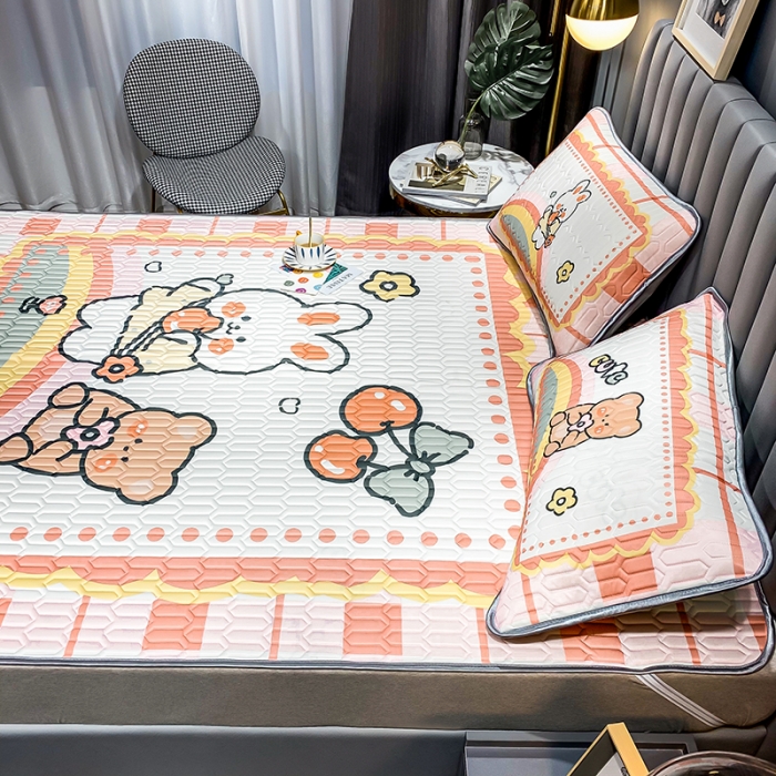 91家纺网 家纺一手货源 找家纺 慕尚2025新款乳胶凉席 樱桃熊兔