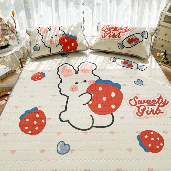 91家纺网 家纺一手货源 找家纺 慕尚2025实拍图大版乳胶席 草莓小兔