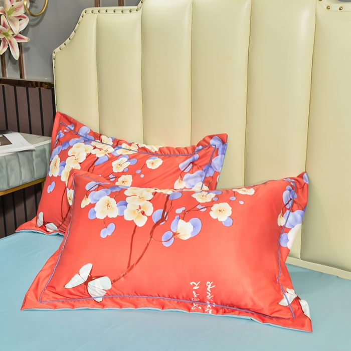 91家纺网 家纺一手货源 找家纺 梦柏2021新款水洗天丝夏被四件套 文颜（红）