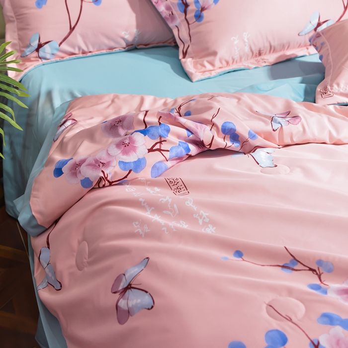 91家纺网 家纺一手货源 找家纺 梦柏2021新款水洗天丝夏被四件套 2文颜（粉）