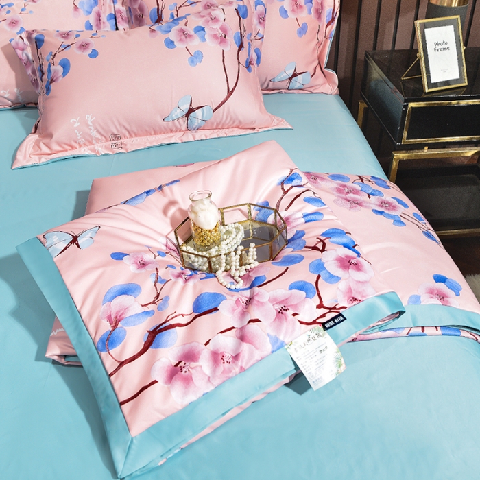 91家纺网 家纺一手货源 找家纺 梦柏2021新款水洗天丝夏被四件套 2文颜（粉）