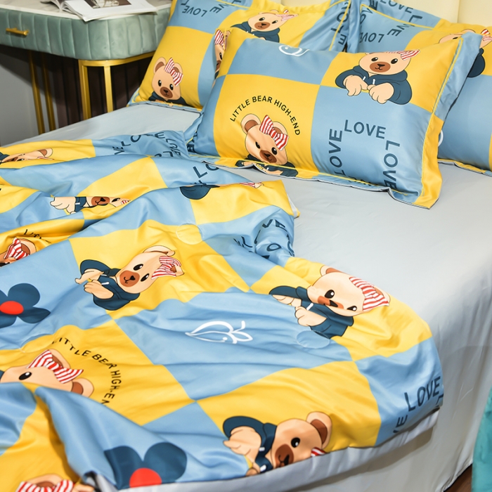 91家纺网 家纺一手货源 找家纺 梦柏2021新款水洗天丝夏被四件套 乖乖熊