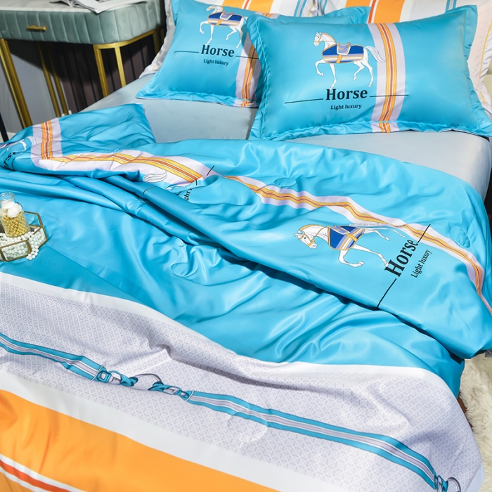 91家纺网 家纺一手货源 找家纺 梦柏2021新款水洗天丝夏被四件套 凯利（蓝）