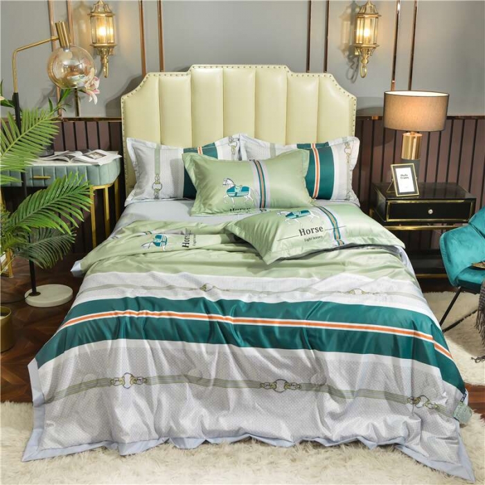 91家纺网 家纺一手货源 找家纺 梦柏2021新款水洗天丝夏被四件套 凯利（绿）