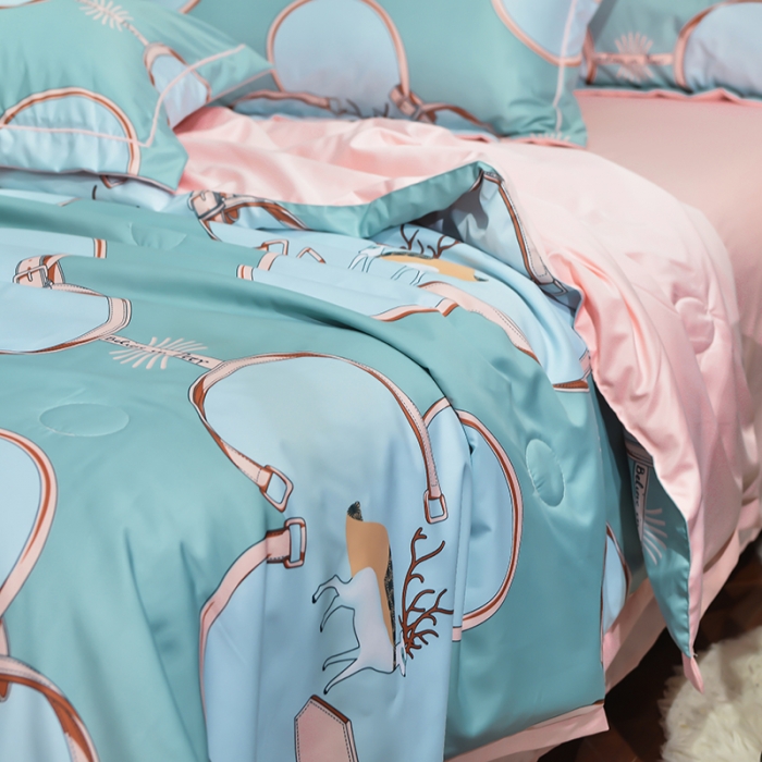 91家纺网 家纺一手货源 找家纺 梦柏2021新款水洗天丝夏被四件套 可爱鹿