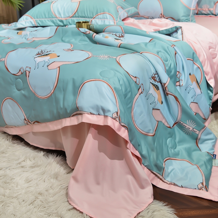 91家纺网 家纺一手货源 找家纺 梦柏2021新款水洗天丝夏被四件套 可爱鹿