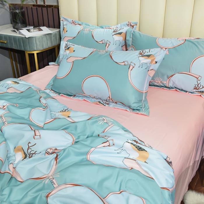 91家纺网 家纺一手货源 找家纺 梦柏2021新款水洗天丝夏被四件套 可爱鹿