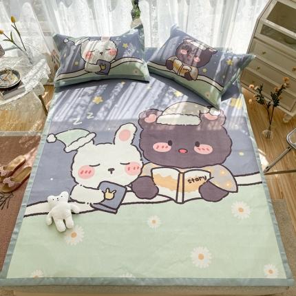 91家纺网 家纺一手货源 找家纺 慕尚 2025新款卡通宽边大版冰丝席 晚安熊兔